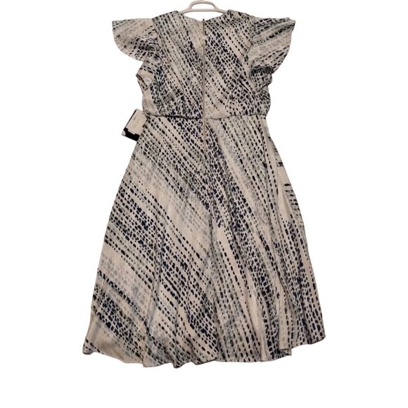 Maison Tara Midi Dress‎ Size 10 Lined Abstract Ruffle Short Sleeve V-Neck Casual - Picture 3 of 7